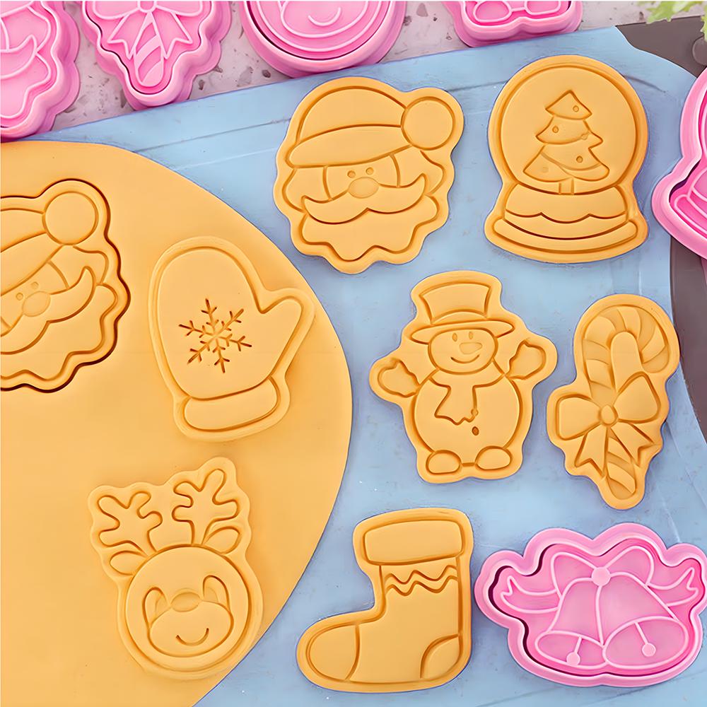 Keksausstecher Weihnachten Teig Stempel Kunststoff 3D Cartoon Pressbare Keksform Süßwaren Backen Gebäck Backformen