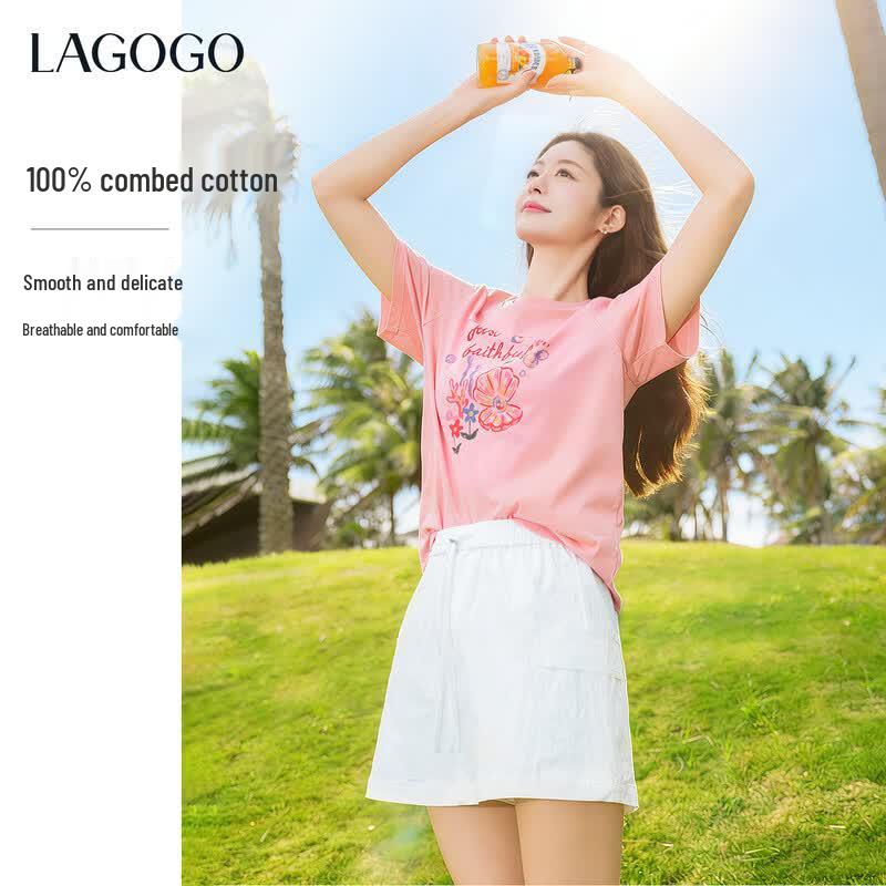 LAGOGO Women s Sweet Printed Cotton T-Shirt L