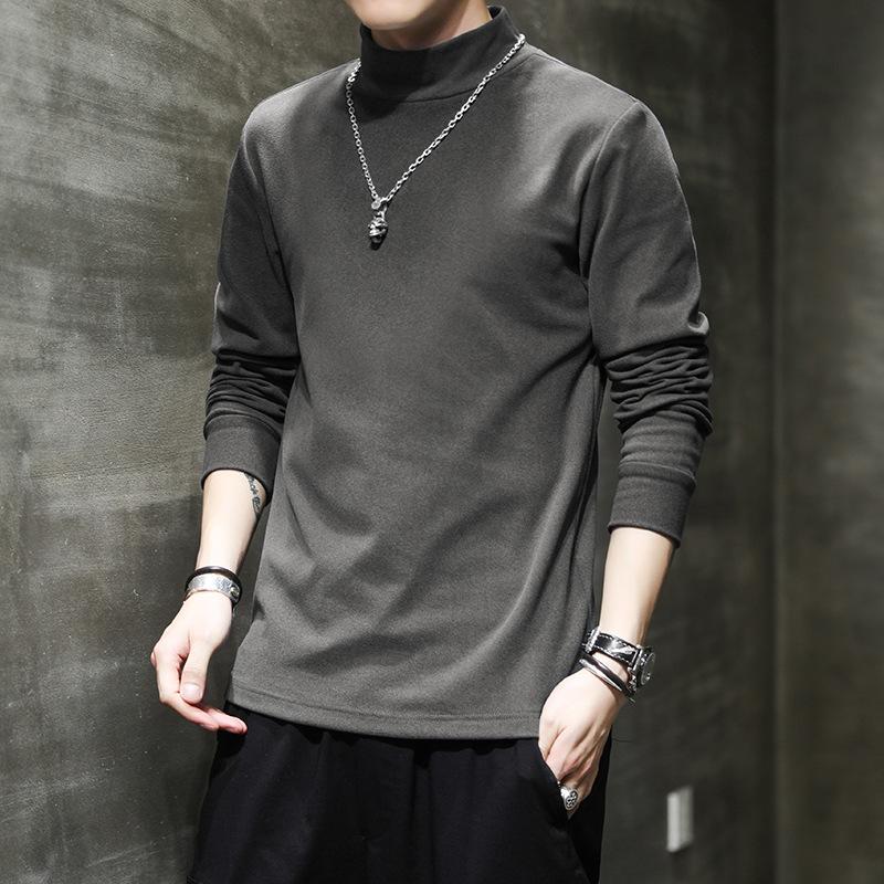 Developer Half Turtleneck Base Shirt Men's Autumn and Winter Warm Long-sleeved T-shirt Underwear Double-sided Velvet T-shirt Men's Top