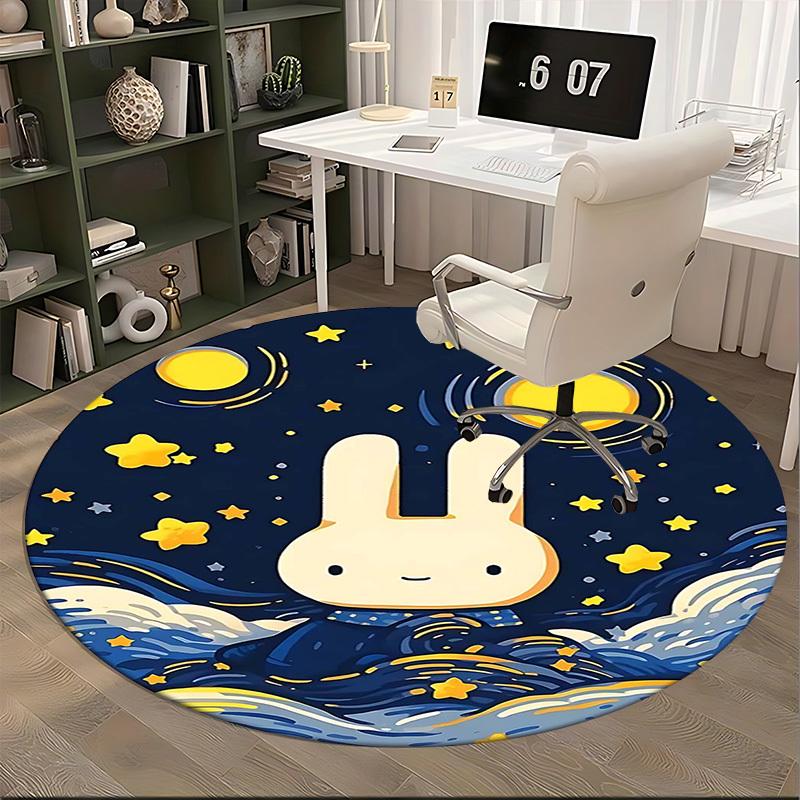 1pc Miffy Moonlit Waves Round Carpet Anime Design Chair Mat, Non Slip Rug for Office & Home Decor