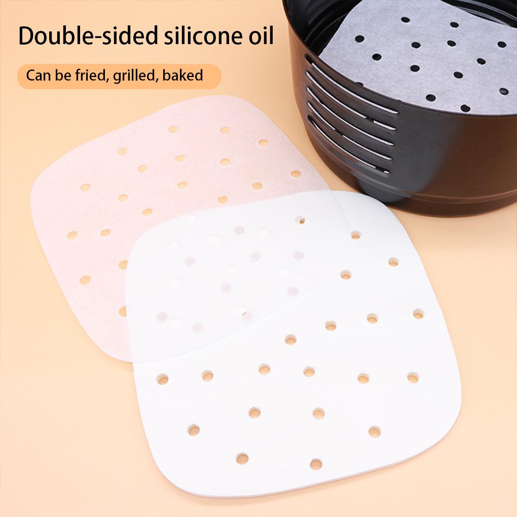 Packung mit 100 Heißluftfritteusenpapier 230°C Hitzebeständig Lebensmittel Backen Ölabsorbierende Matte Ölpapier Pad Zubehör für Heimküche