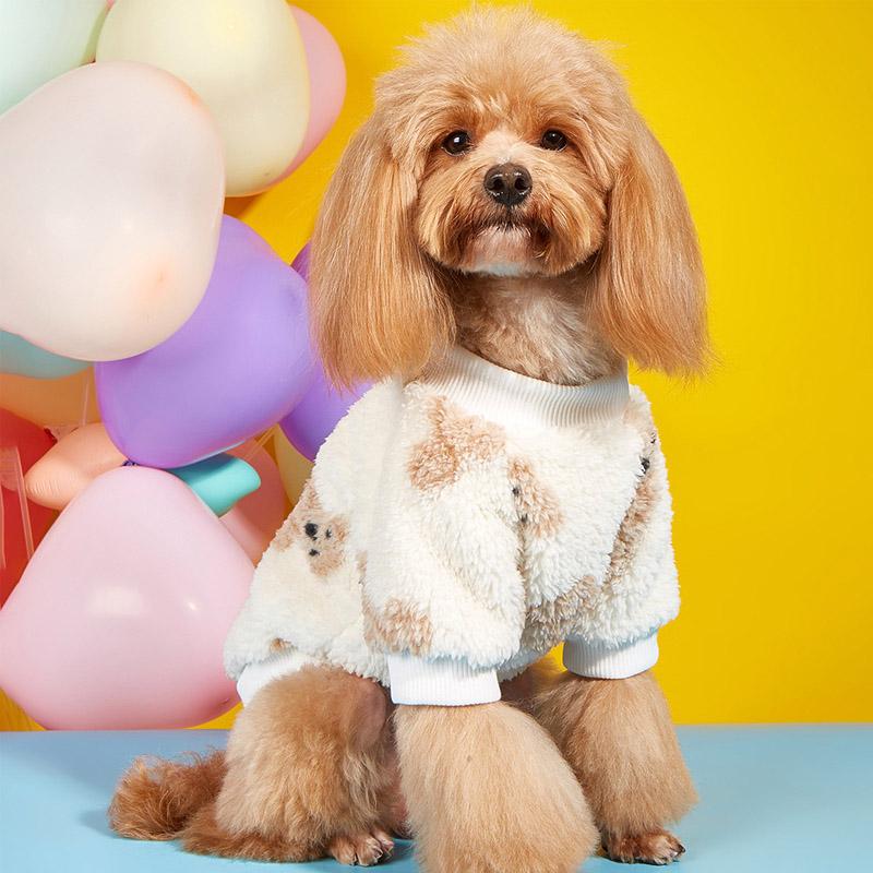 Dogs Pet Sweater Winter Leopard Print French Puppy Pullover  Cartoon Bear Fuzzy Pet Sweatshirt Warm Pullover Soft Pet Clothing
