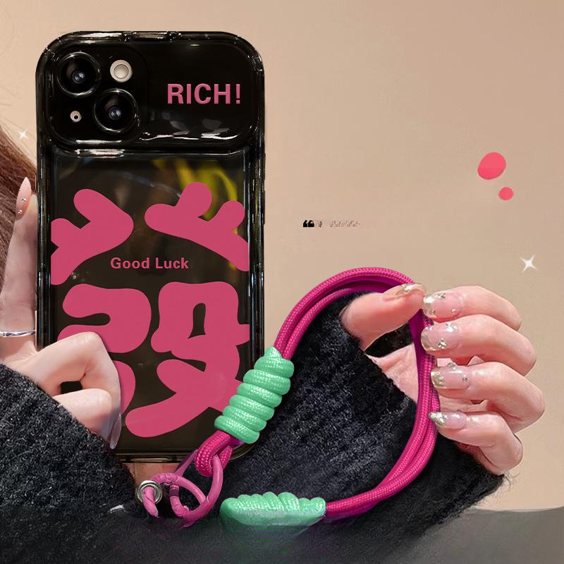 Applicable To Apple 14pro Mobile Phone Case IPhone 13 Large-font Hair Pendant 11/12 Flip Mirror Xs Lanyard Transparent