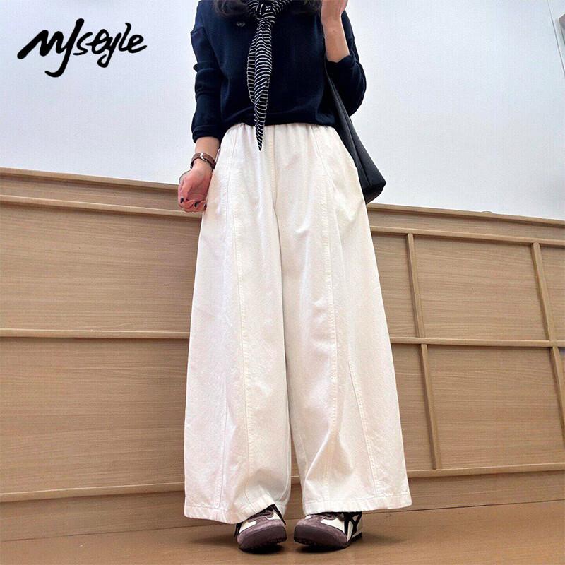 MJ STYLE Women s Curved Wide-Leg Balloon Pants M