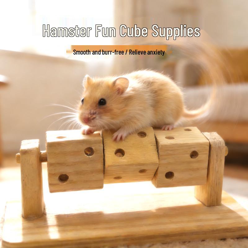 

Wooden Rotating Educational Hamster Toy - Natural Color Self-Entertainment Cube for Realistic Landscaping