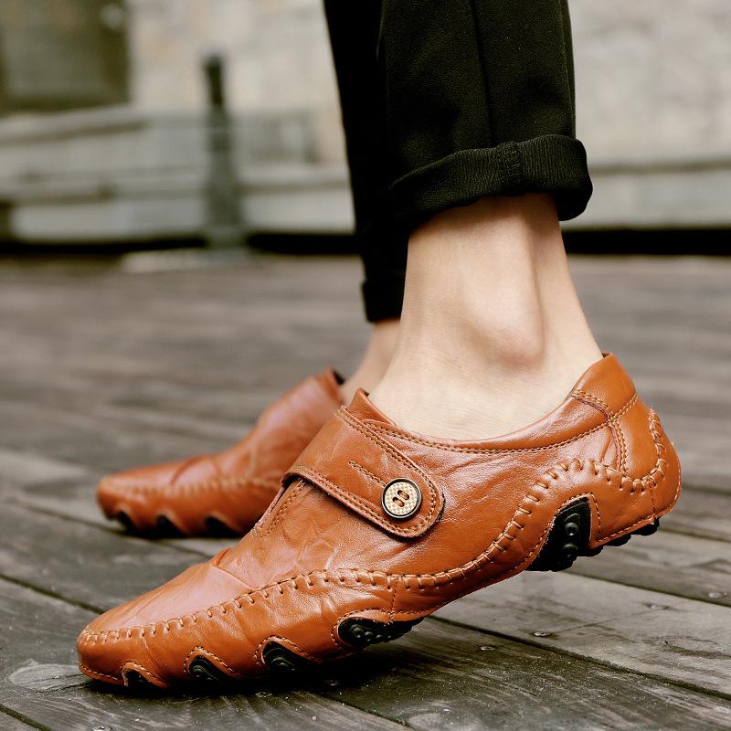 Fashion Genuine Leather Round Toe Fashion Men Casual Shoes Spring and Autumn Solid Breathable Male Flat Sneakers Waterproof Shoes