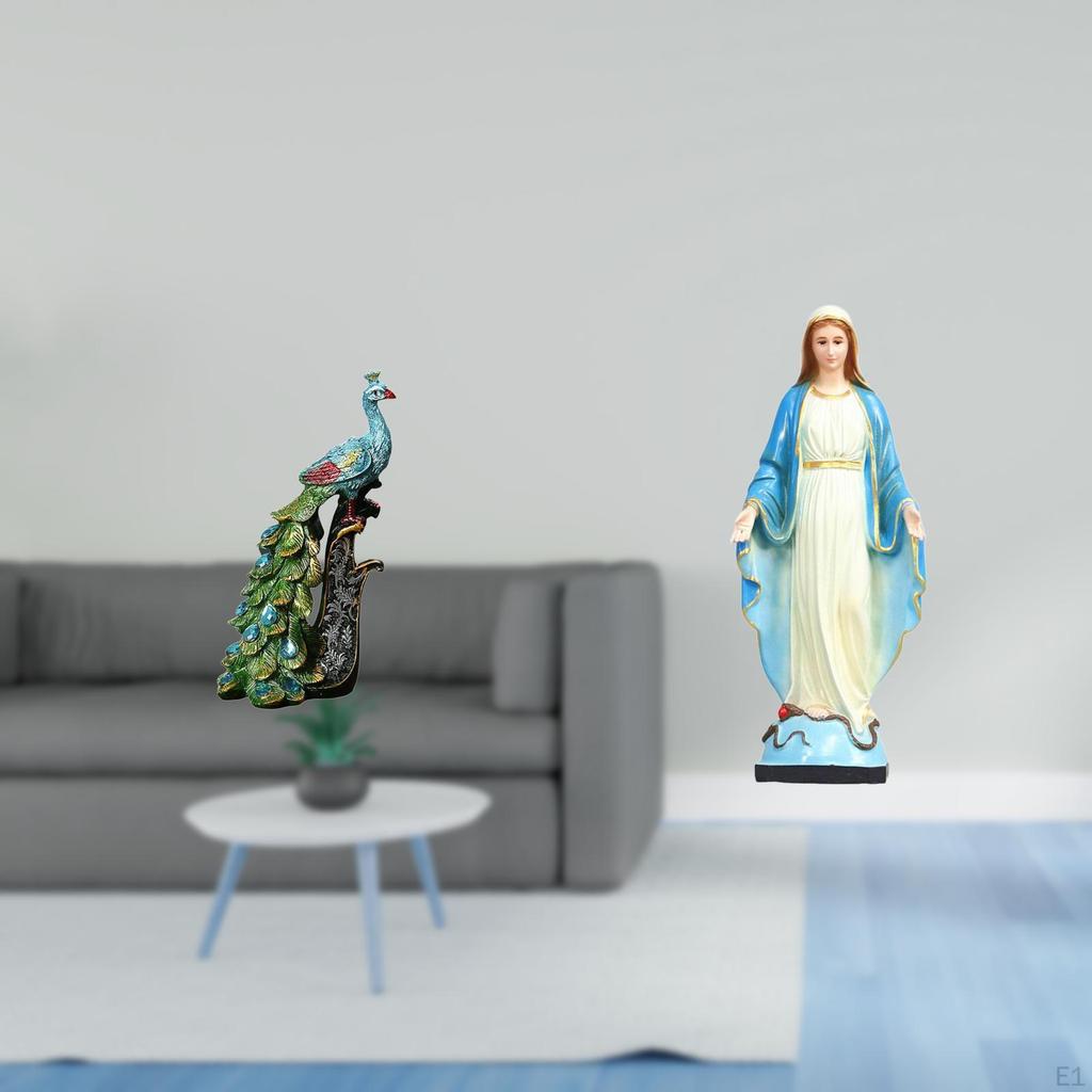 Elegant Peacock Lady Statue Animal Sculpture Collection Mary Religious Jesus Ornament Crafts