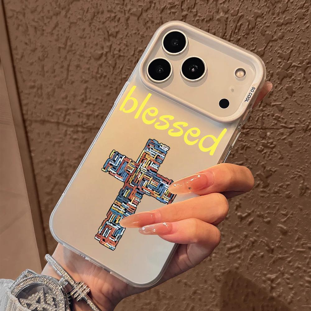 Fashion God Cross Phone Case For iPhone 17 16 15 14 13 12 11 Pro Max Air Matte Laser Aurora Shockproof Funda