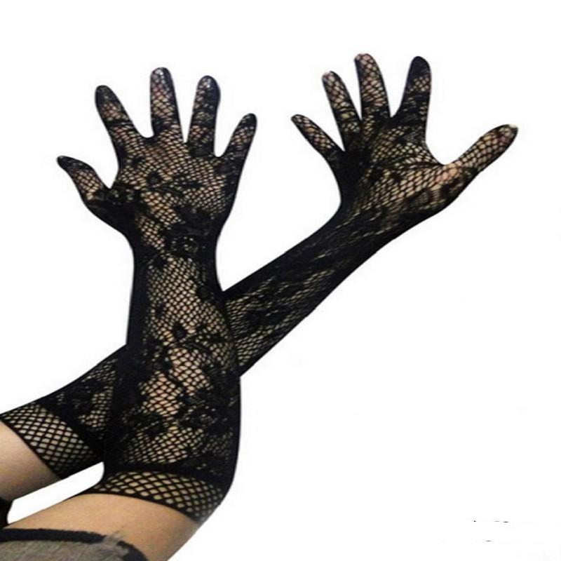 

Ladies Sexy Transparent Mesh Floral Elastic Bride Long-sleeve Lace Gloves Gothic Punk Mittens Cosplay Fancy Dress Gloves чёрный