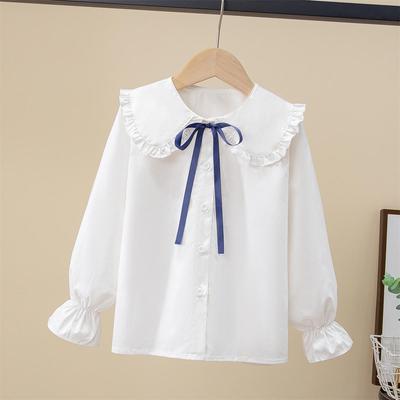 Spring & Autumn Girls' Cotton Doll Collar Long Sleeve Shirt - Casual Trendy Top for Kids