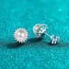 Sterling Moissanite Pearl Earrings Sunflower Drop Women Minimalist Elegant Fashion Jewelry