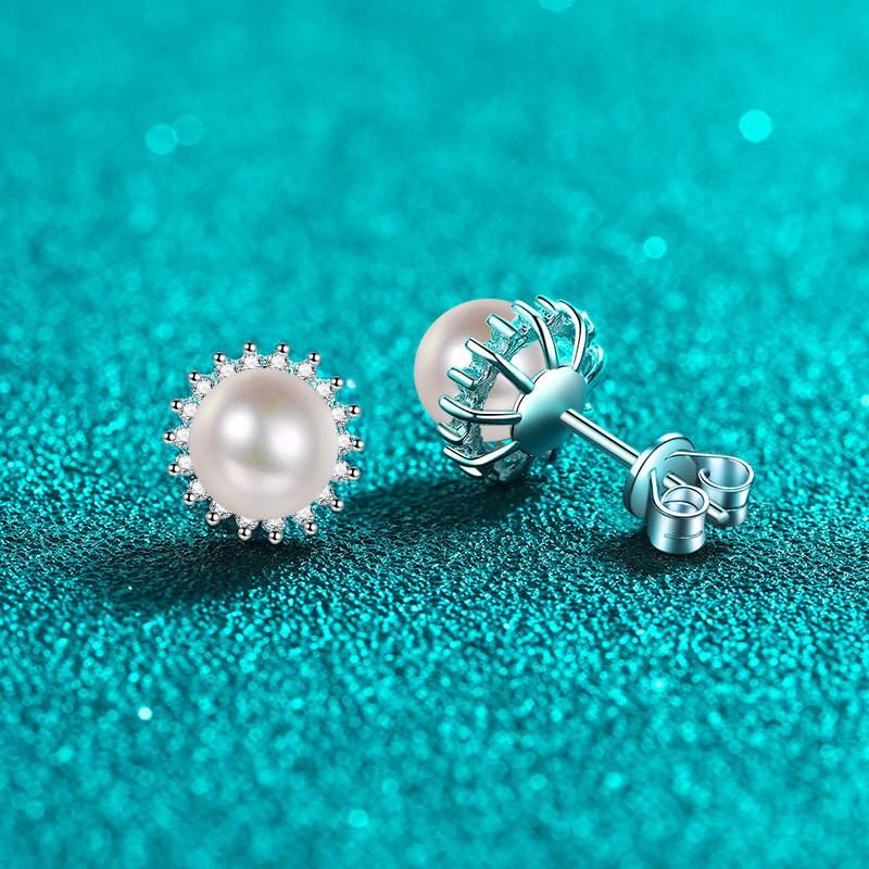 Sterling Moissanite Pearl Earrings Sunflower Drop Women Minimalist Elegant Fashion Jewelry