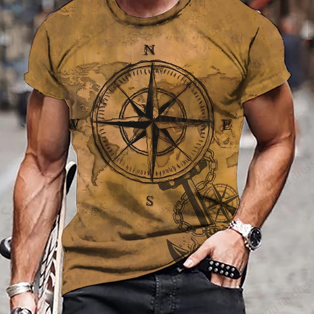 Men's T-shirt 3d Vintage Compass Pattern 3d Print T-shirts Men Women Fashion T Shirt Hip Hop Tops Tees Outdoors Clothes Male