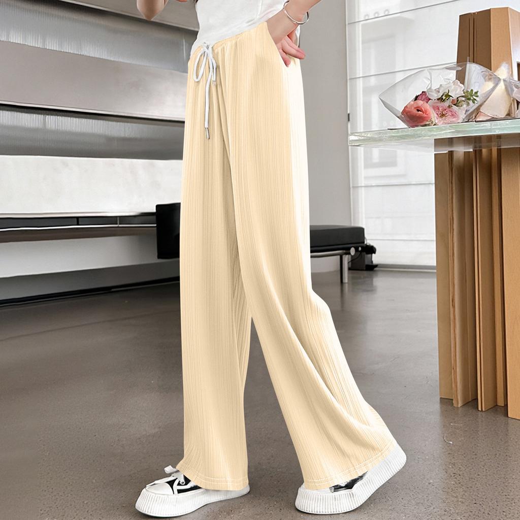 Girls' Loose Straight Leg Elastic Wide Leg School Casual Pants With Pockets Sports Pants