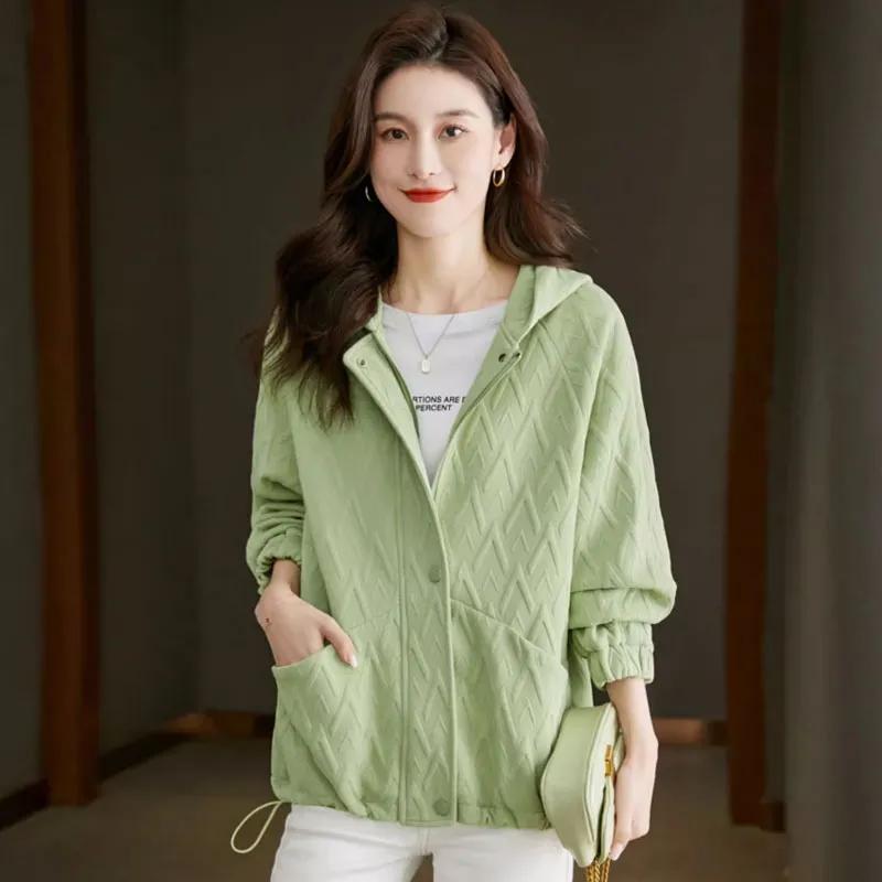 

Шикарная короткая куртка с капюшоном женская сезона Весна Осень повседневное пальто тонкое маленького размера куртка в стиле моды для мамы XS зелёный