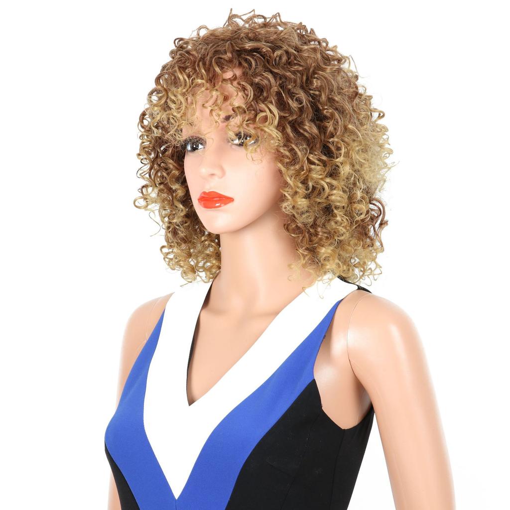 LISI HAIR European and American Wig Short Curly Hair Afro Wig African Short Curly Hair Small Curly Yellow Natural Gradient