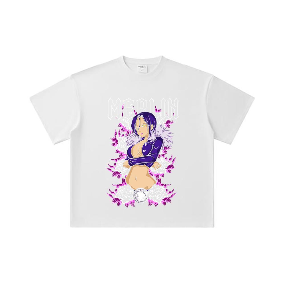 260 GSM Double Yarn 32 Count 100% Cotton Seven Deadly Sins V8 Merlin Print Unisex Heavy Cotton T Shirt