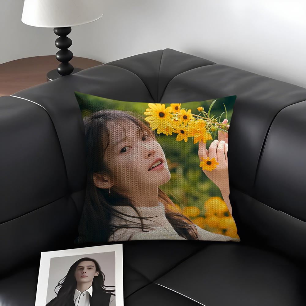 L-Lee Ji Eun I-Iu Singer Cushion Cover Natural Linen Organic Fabric Double-Sided Printing Sofa Home Decor Gift Pillow Case