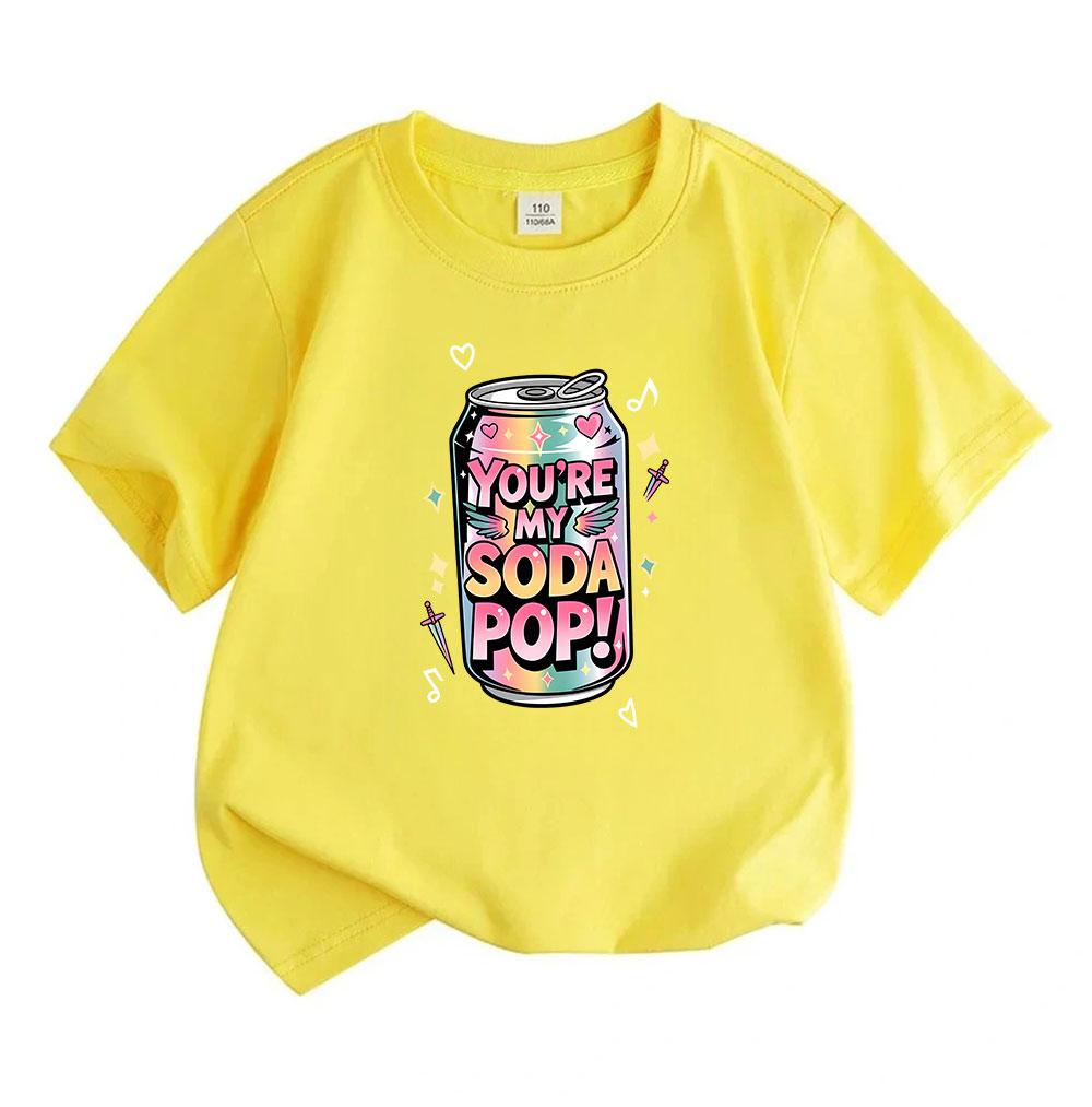 Kids Boys Girls Crew Neck Short Sleeve 100% Cotton T-Shirt, Cute Holographic Soda Can Print You Are My Soda Pop Graphic Casual Soft Daily Tee for Chil