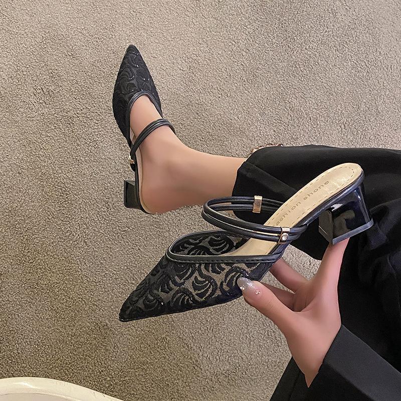 High Heels Spitzschuh Geschlossene Zehe Damen Outdoor-Bekleidung Zwei-Wege Modisches Temperament Einzelne Slipper