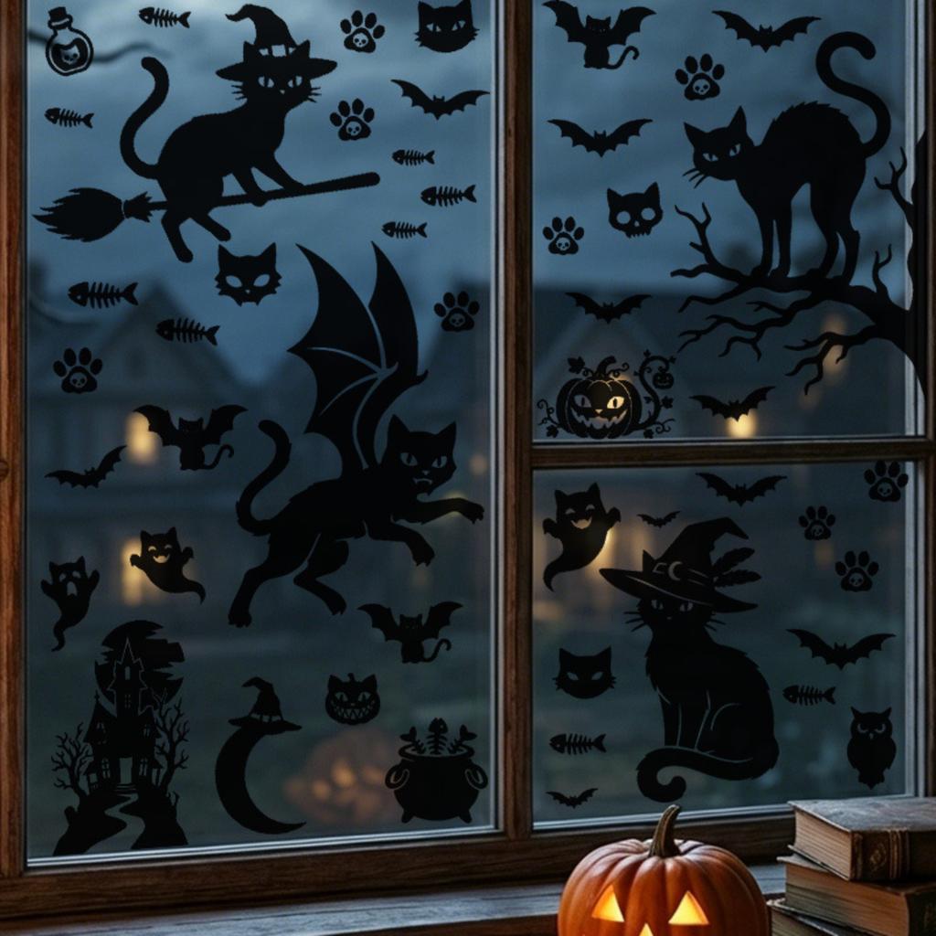 Halloween Static Cling Window Stickers Set PVC Removable Decorative Decals for Living Room Bedroom Party Seasonal Celebration