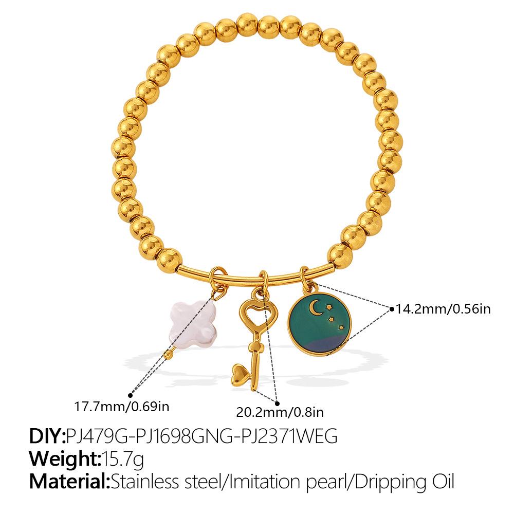 Sweet Wind DIY Ceramic Pearl Pendant Gold Bead Bracelet Stainless Steel Gold Plated Jewelry