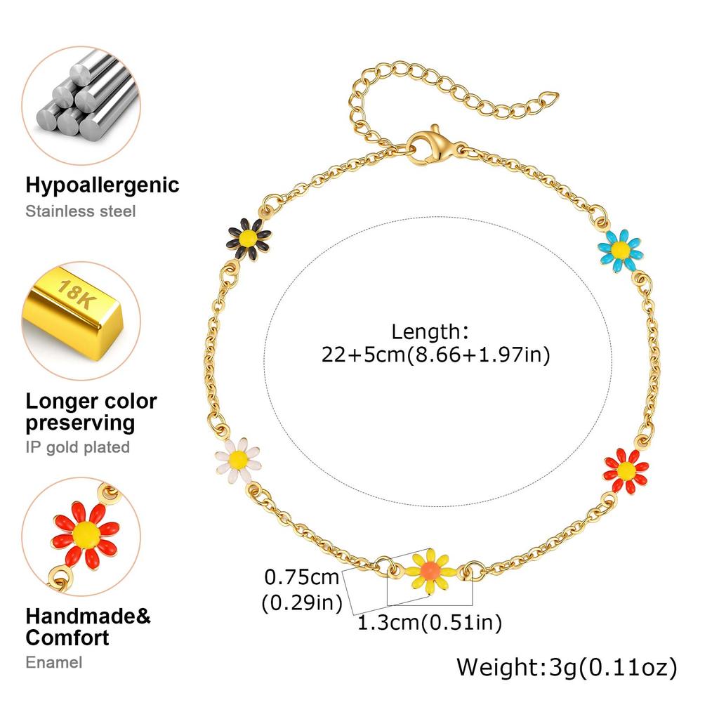 Sommer Böhmisches Gänseblümchen-Ketten-Fußkettchen für Damen Mädchen Blumen-Knöchelarmband Bein-Kette Strandparty Urlaub Fußschmuck Geschenk