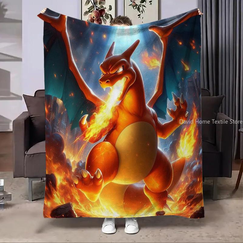 Charizard Pokemon Fire Dragon Anime Flannel Blanket Fluffy Children Adults Sofa Plush Bedspread Throw Lunch Blanket for Sofa Bed