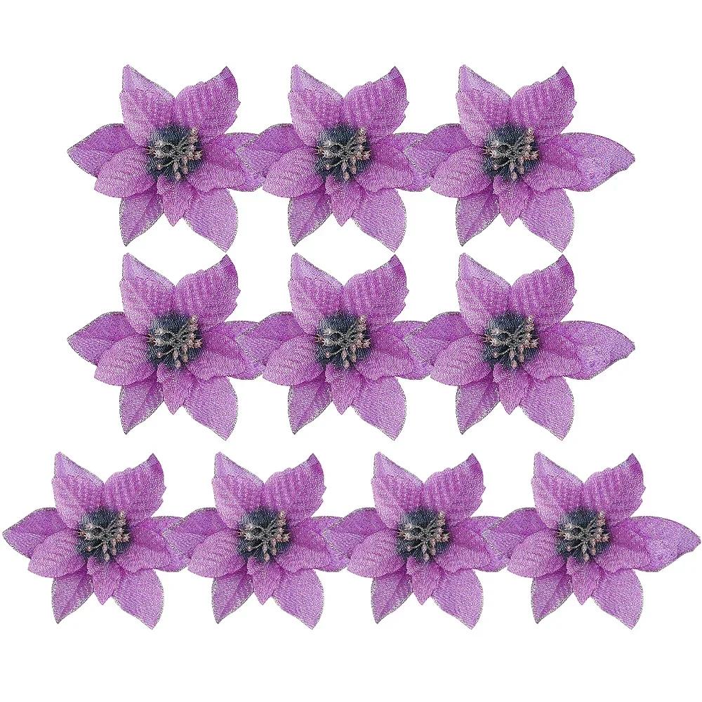 

10/50 шт. Искусственные рождественские цветы Многоцветные Красные Блестящие Искусственные Цветы для Украшения Рождественской Елки Новогодней Вечеринки Домашний Декор 10PCS