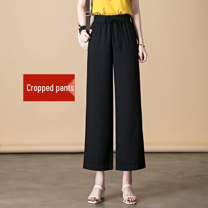 

Women s Wide-Leg Ice Silk Linen Pants: Summer Thin, High-Waist, Elastic, Casual Style S 80-90 lbs
