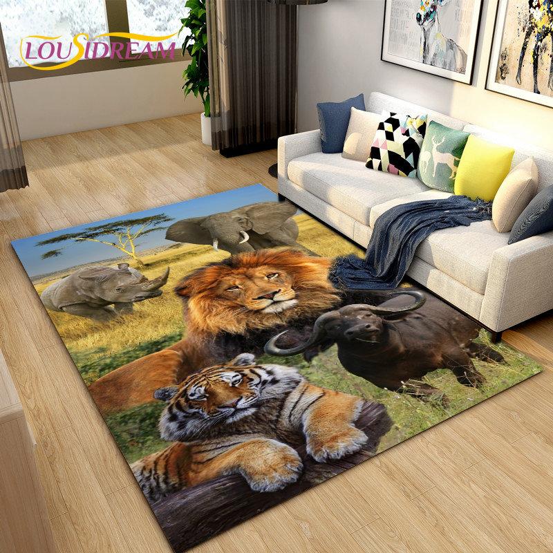 3D Beast Lion Cartoon Animal Area Rug Carpet for Living Room Bedroom Playroom Sofa decor home Non-slip rug Floor Mat Soft