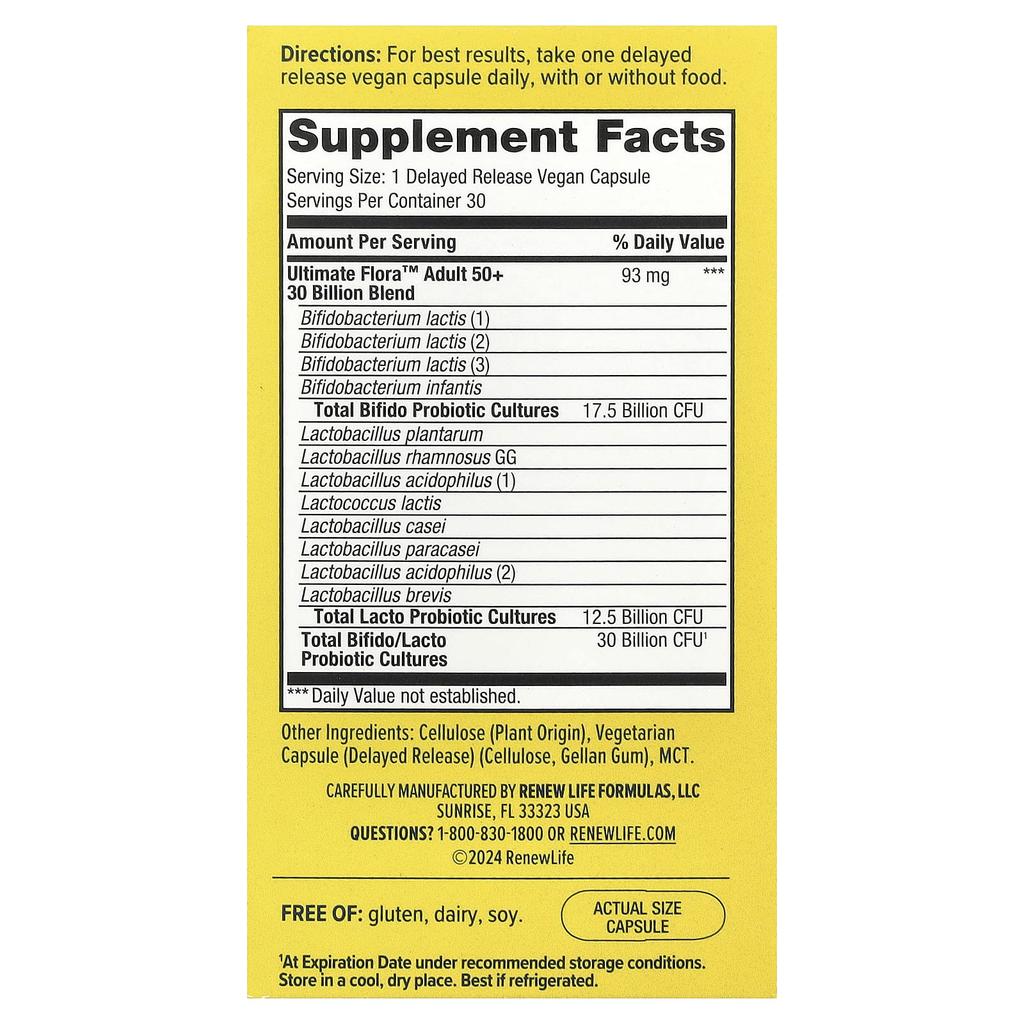 Ultimate Probiotic Flora™, Adults 50+, 30 Billion CFU, 30 Delayed Release Veggie Caps