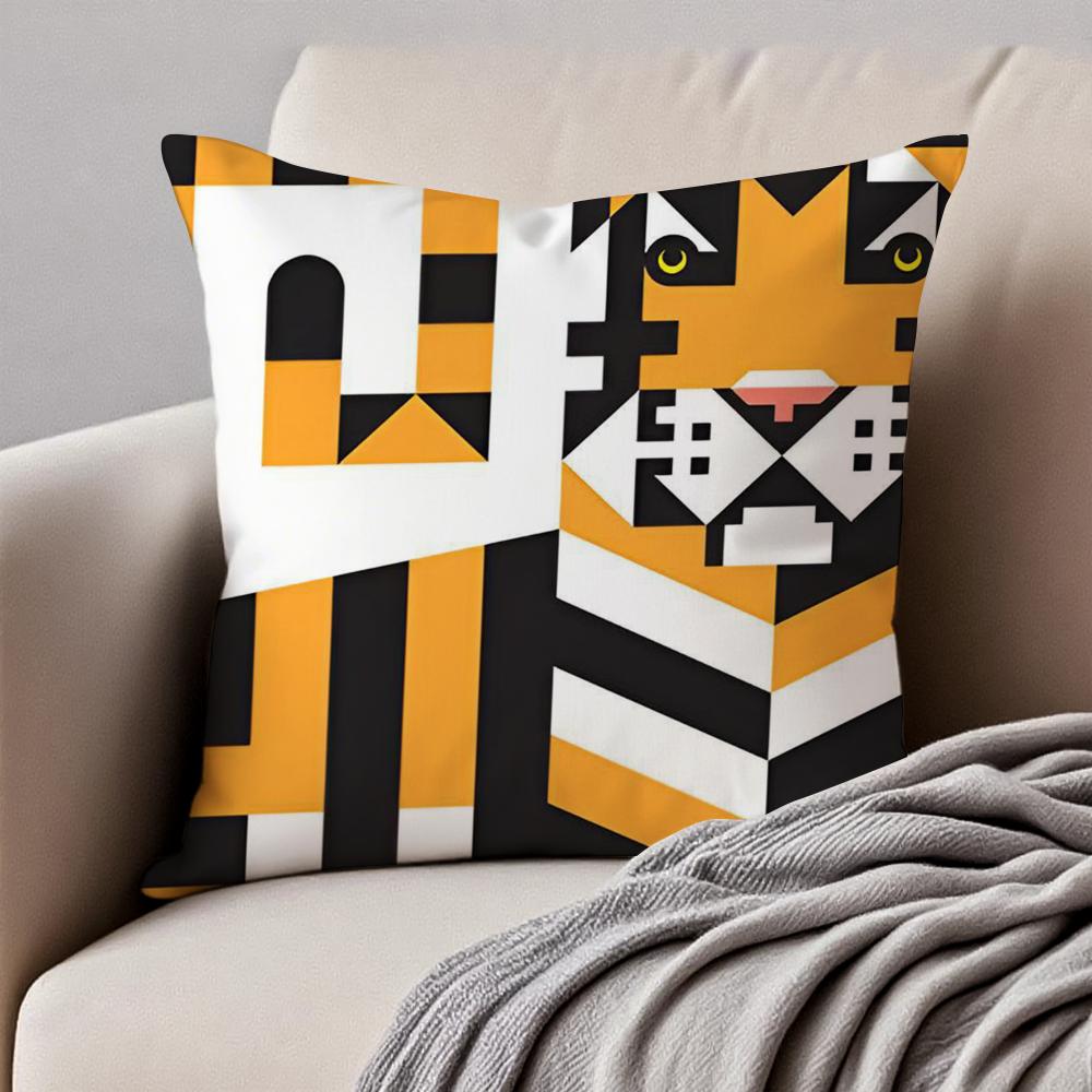 Minimalist Simple Animal Anime Art Cushion Cover Pillowcase Antidustmite Invisible Zipper Short Plush Sofa Cushion