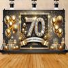 Ein luxuriöses Polyester-Poster für den 70. Geburtstag in Gold und Schwarz: mit Luftballons, Konfetti und einem Alles Gute zum Geburtstag Design.