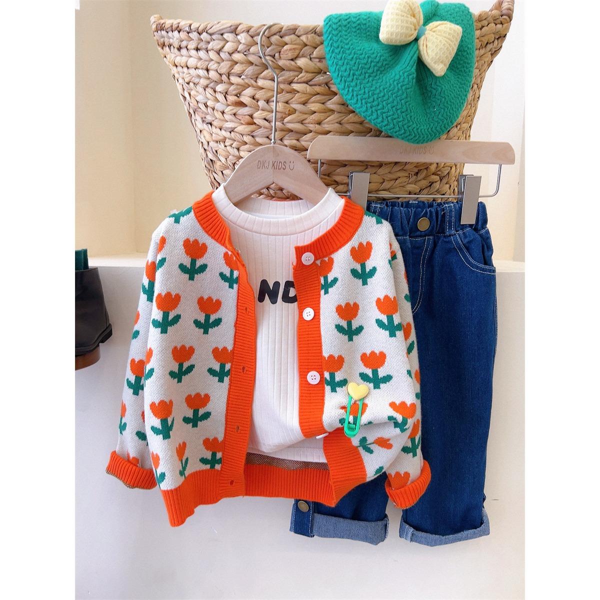 

Детский свитер кардиган осенний наряд новый корейский стиль западный стиль детская куртка весенне-осенний вязаный свитер 90cm