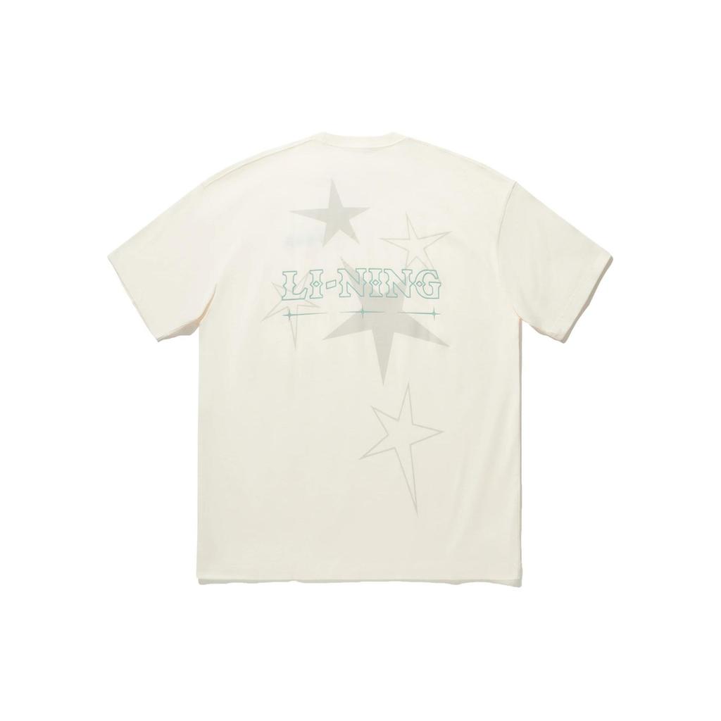 Li Ning Star Letter Round Neck Comfortable Versatile Loose Short Sleeve T-Shirt Men T-Shirt Off-White AHSU261-2