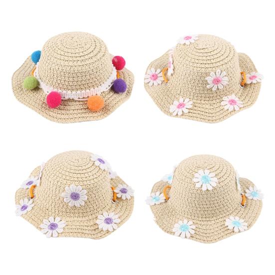 Jijijing Dog Straw Hat, Cute Flower Pet Sun Breathable Summer Wide Brim Hat for Dogs Cats Camping Hiking