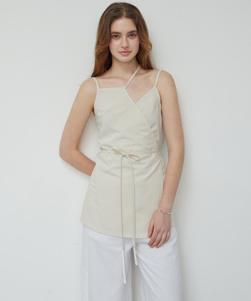 Itove Seoul Layered Sheer Wrap Dress Beige