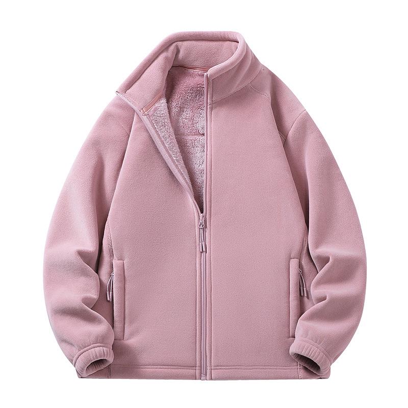 Autumn/Winter Fleece Couple's Jacket: Velvet-Thickened, Warm, Stand Collar, Pure Color Outerwear
