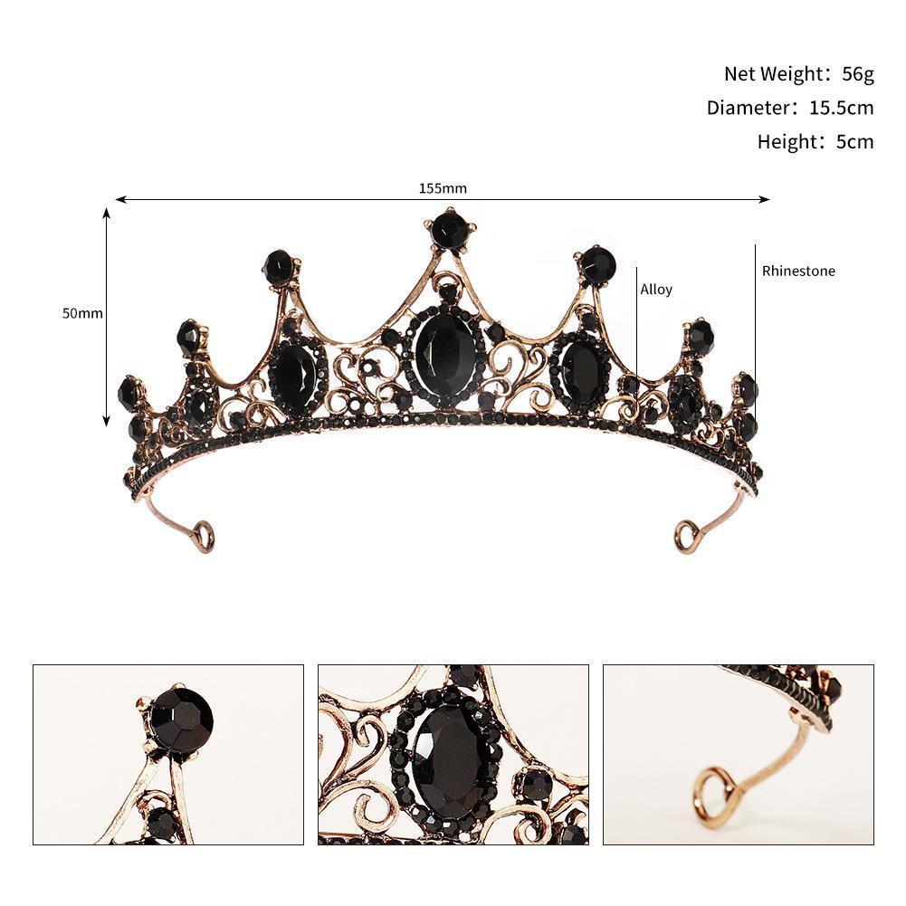 Baroque Alloy Rhinestone Bridal Crown Headband Wedding Photography Photo Hair Accessories Black Halloween Crown