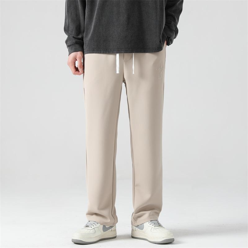 Men's Spring and Autumn Three-dimensional Tailoring Loose Casual Versatile Wide-leg Pants Simple Drawstring Sports Solid Color Sweatpants