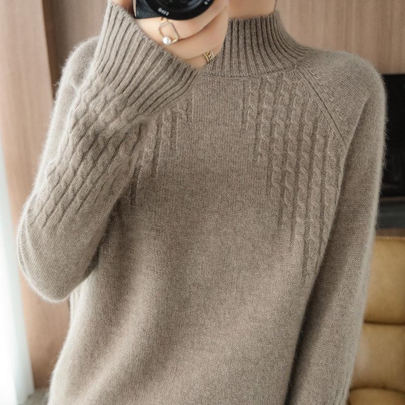 Women's Pure Wool Half-High Neck Sweater, 2026 Autumn/Winter, Slimming, Thickened, Loose, Versatile Knit