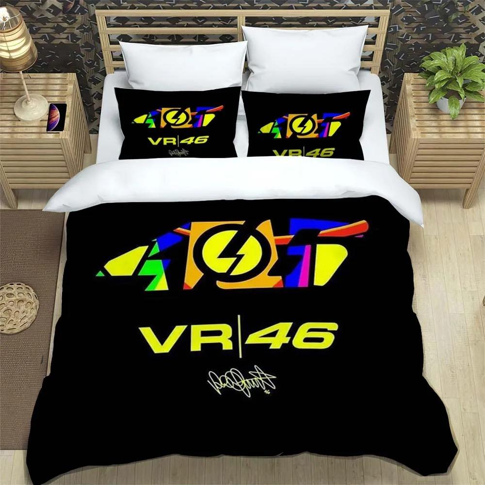 Poszewka na kołdrę z wzorem VR-46 dla floty motocyklowej z poszewkami na poduszki Zestaw pościeli z mikrofibry z nadrukiem cyfrowym 3D Twin Full Queen King