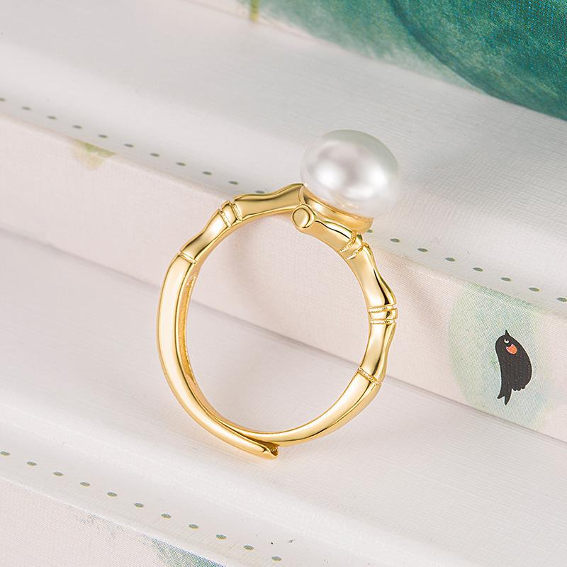 Bamboo Pearl Adjustable Ring - Elegant & Versatile Summer Style for Women