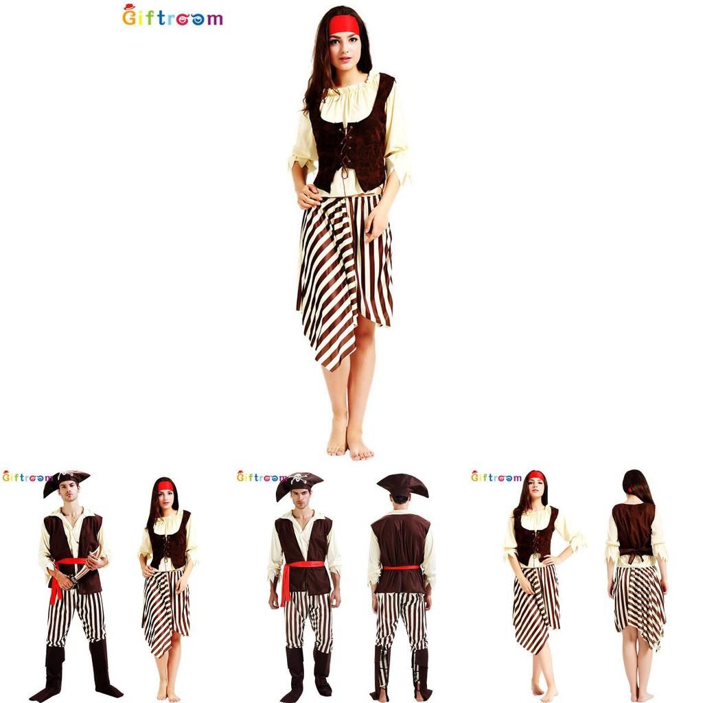 Eyecatching Beige Striped Skeleton Pirate Costume Unisex Design For Fun Halloween