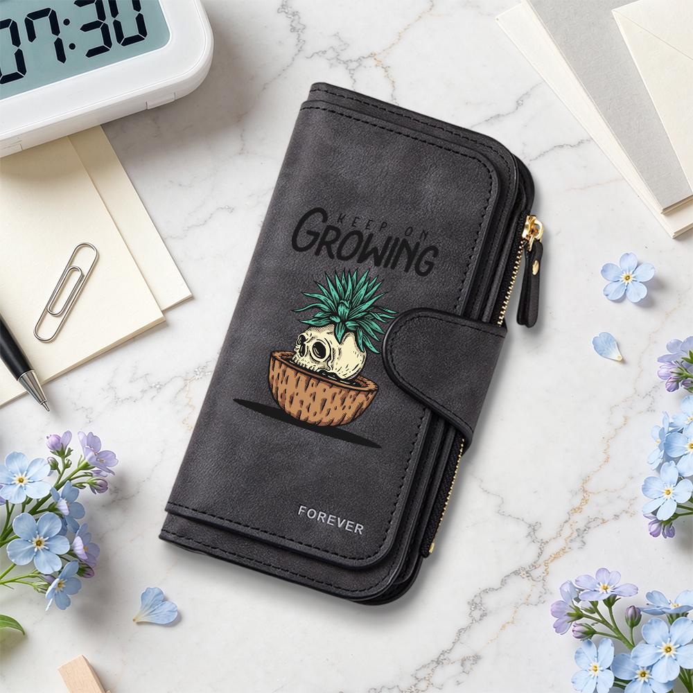 Cool Skull Plant Print Long Wallet Practical Multi Slot Casual Daily Handy Purse