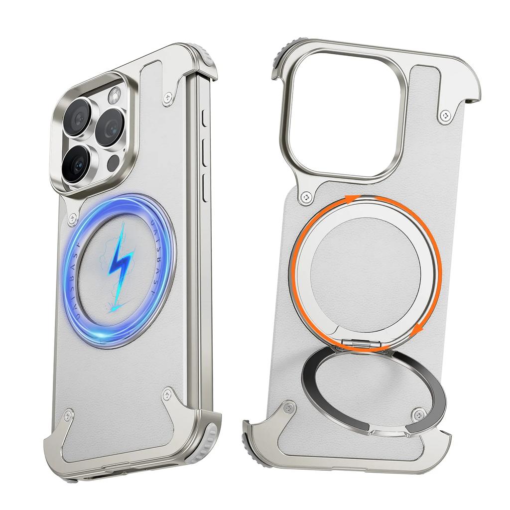 Oatsbasf Magnetic Leather Phone Case for iPhone 16 15 Pro Max with 360° Rotatable Ring Stand Premium Luxury Dropproof Slim Cover