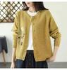 Retro Bestickt Rundhals Wolle Mischung Gestrickt Cardigan Damen Locker Vielseitig Herbst Winter Langarm Außen