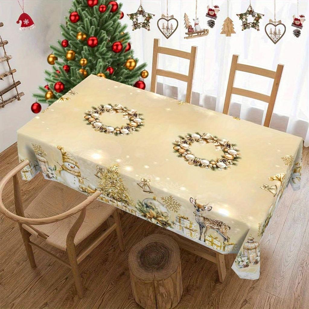Christmas Table Runner Snowman Reindeer Digital Print Holiday Dining Decor
