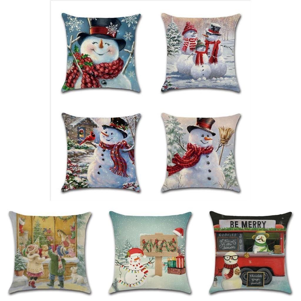 Festive Christmas Cushion Cover Featuring Charming Snowman And Santa Claus Design For Cozy Home Decor